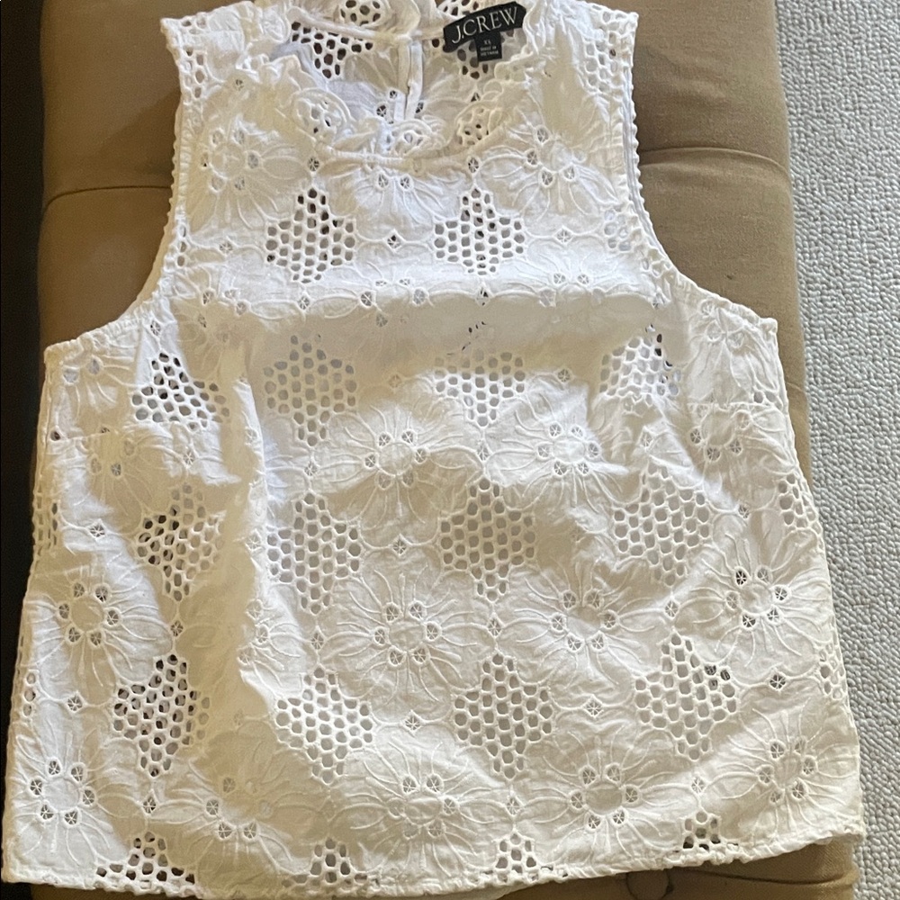 J. Crew White Floral Lace Sleeveless Blouse